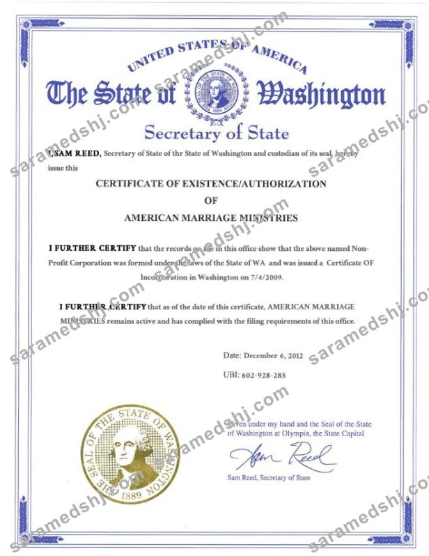 USA Washington state marriage certificate template in PSD format